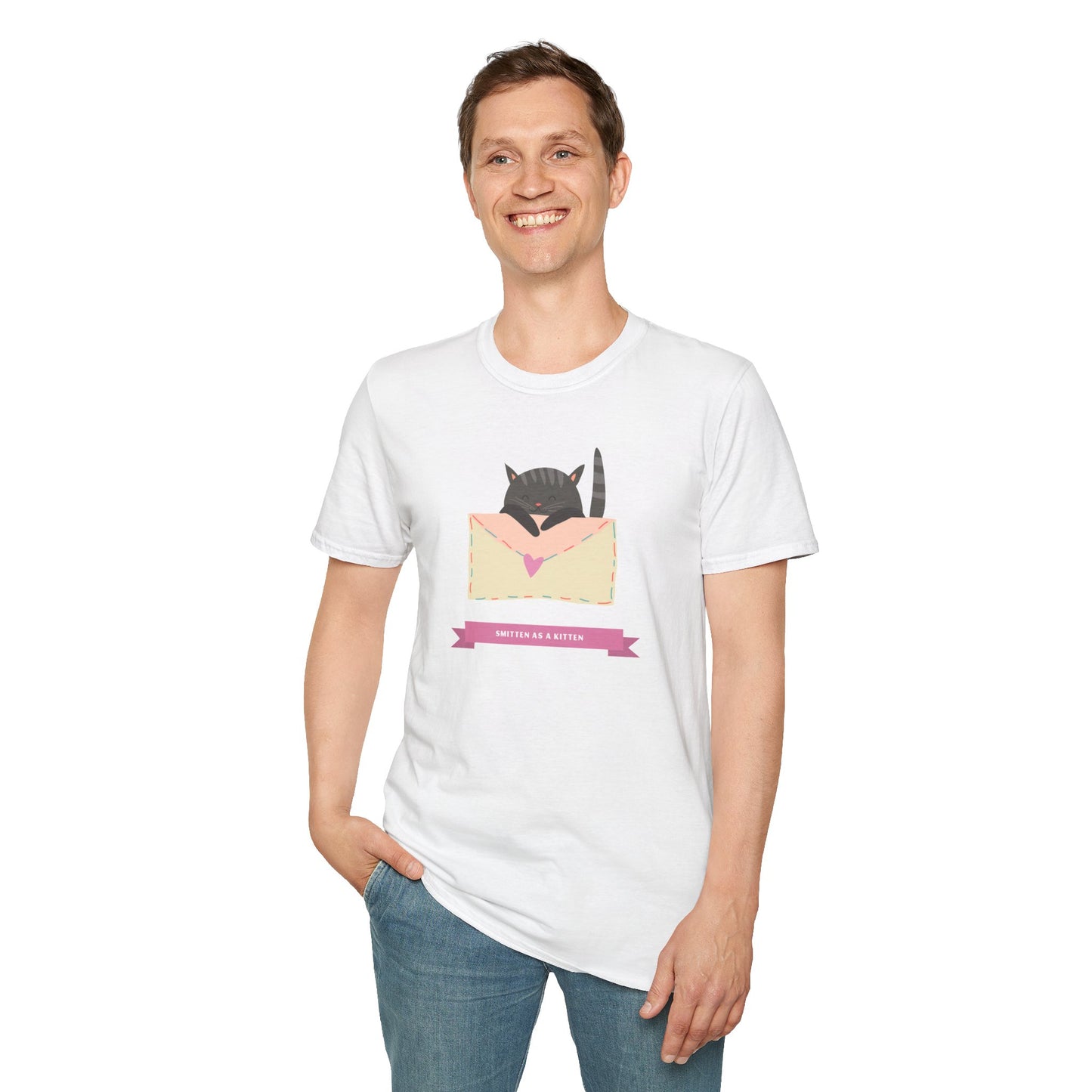 Cat Heart T-Shirt, T-Shirt with Love Cat, Valentine Day Tees with Animals, Unisex Cotton Tee with Art Design 34