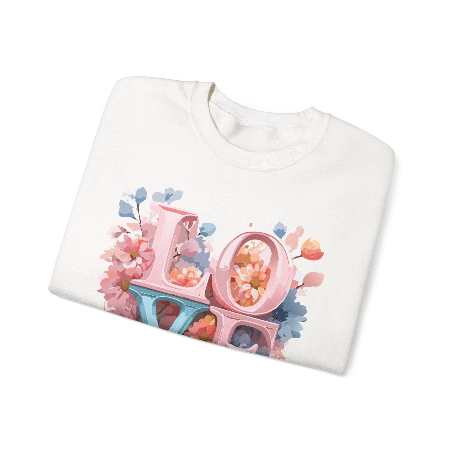 Floral Love Sweatshirt Valentines Day Unisex Heavy Blend Crewneck Gildan 18000 Cotton Polyester