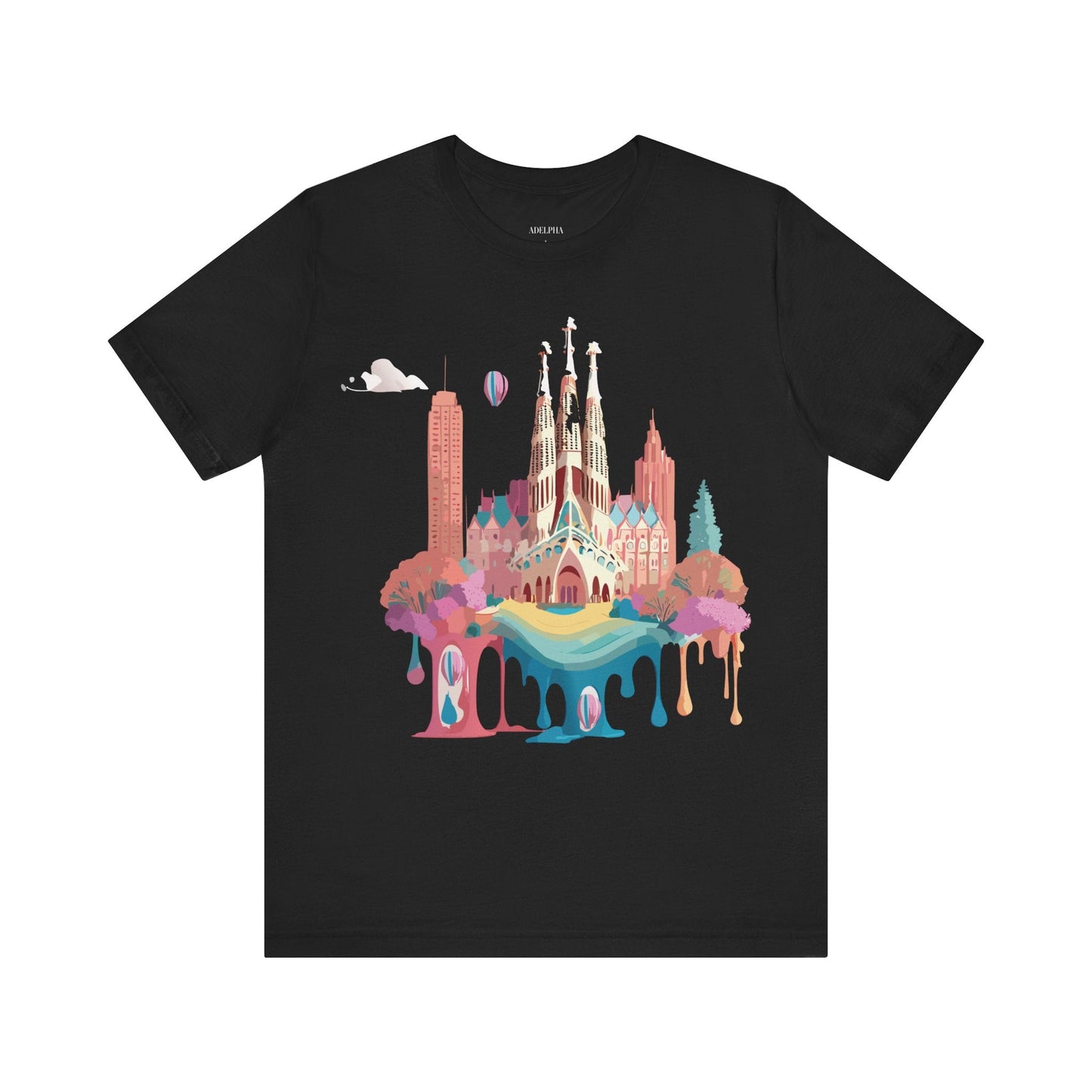 Adelpha Barcelona Themed Graphic Tee Unisex Short Sleeve Art Design For Everyday Comfort