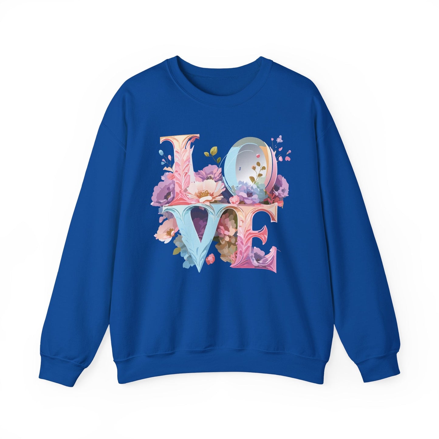 Floral Love Sweatshirt Unisex Crewneck Fifty Fifty Cotton Polyester Valentine Gift
