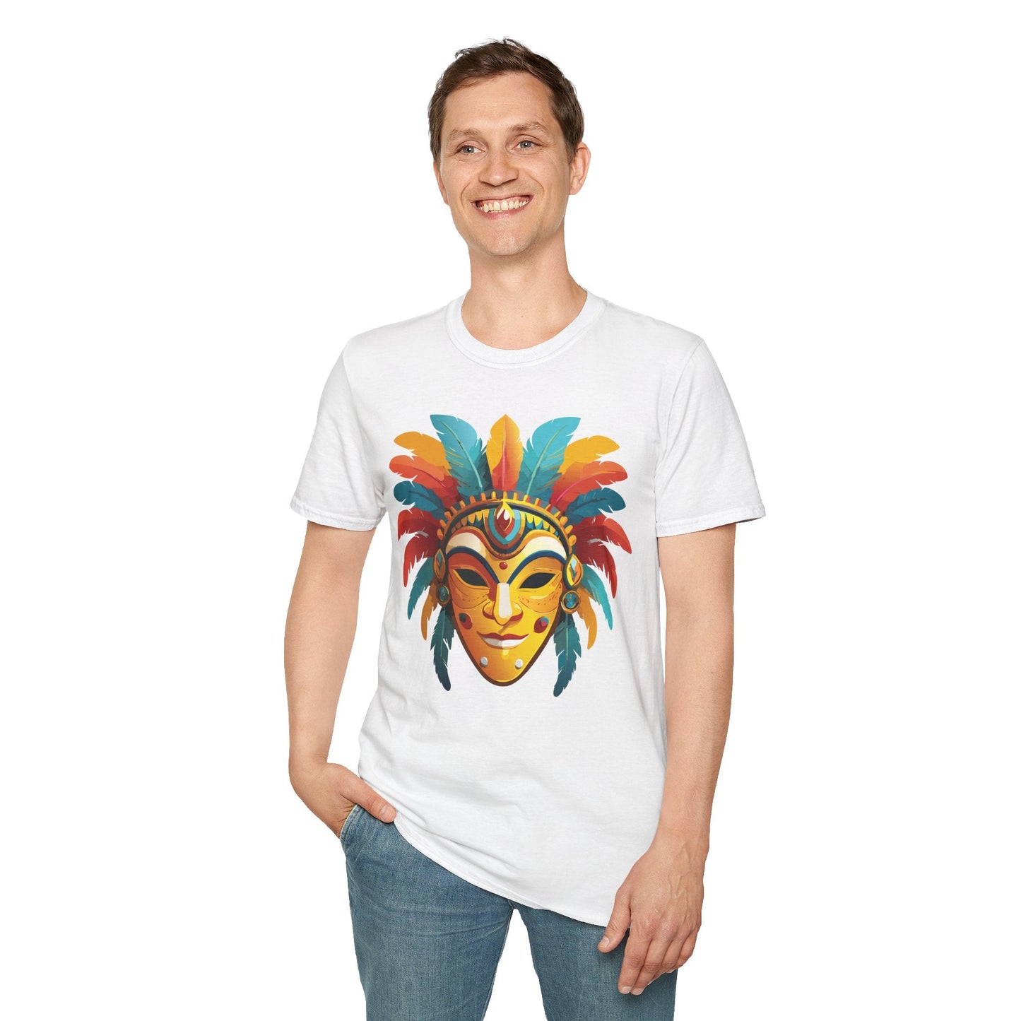 Mask Tee Shirt Unisex Masquerade Design Gildan Softstyle 100 Percent Cotton Tee for Everyday Comfort