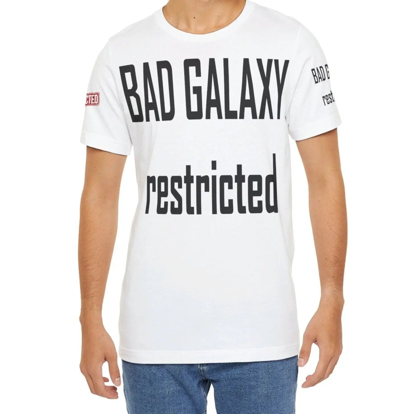 Bad Galaxy Tee Shirt With Red Stamp 100 Percent Cotton Made In USA Eco Friendly Inks