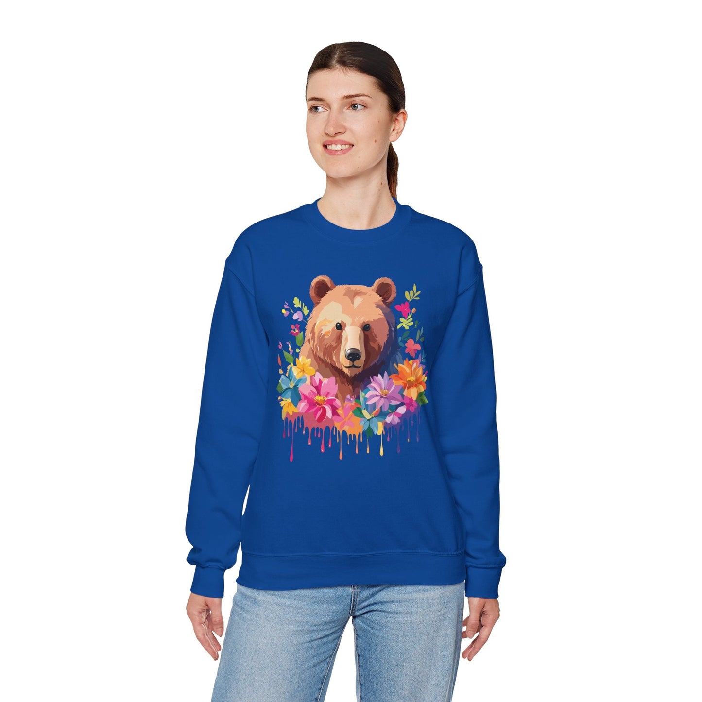 Unisex Floral Bear Sweatshirt With Art Design Animals Sweatshirt