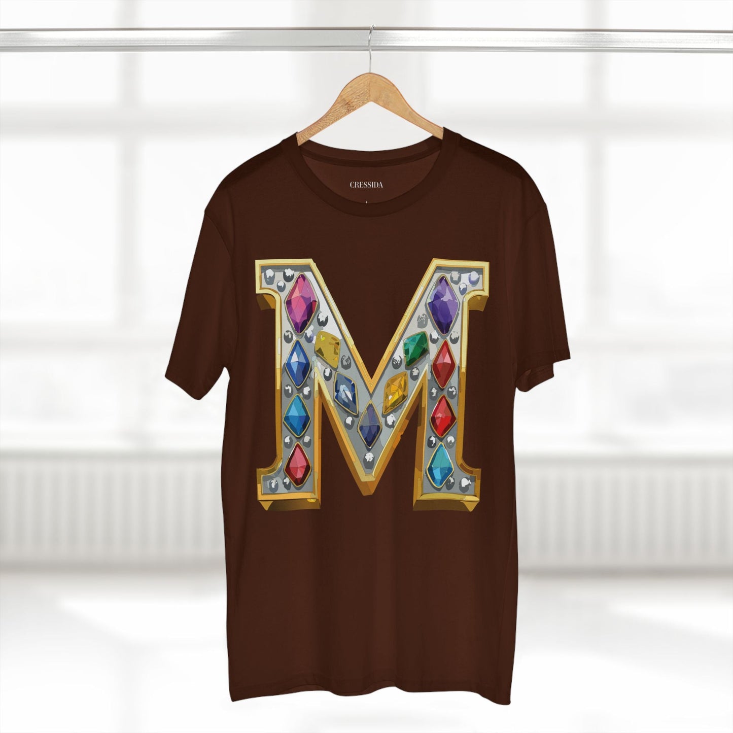 Letter M Graphic Design Tee Unisex 100 Cotton With Antique Gold Letters Artwork T-Shirt