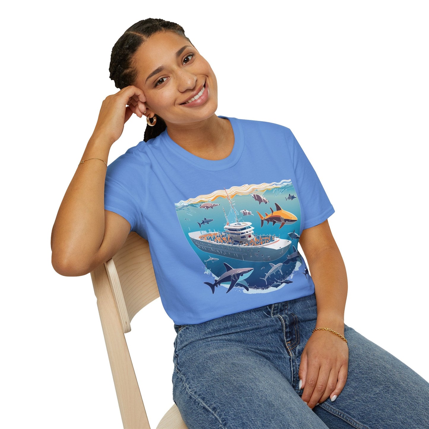 Ocean Tee Shirt Unisex Softstyle Short Sleeve With Ocean Art Design 100 Percent Ring Spun Cotton