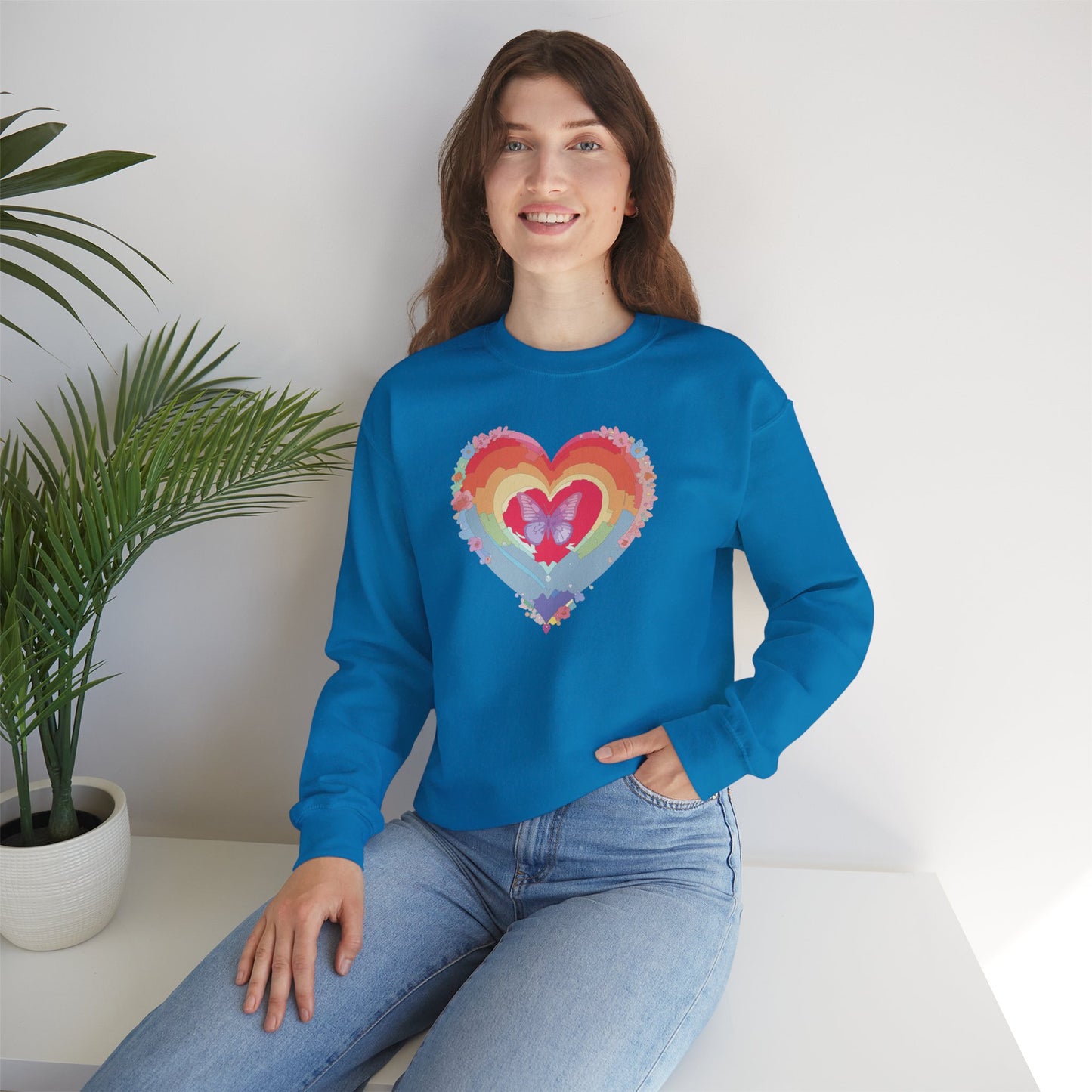 Rainbow Heart Sweatshirt, Floral Heart Sweatshirt, Floral Love Sweatshirt, Valentine's Day Sweatshirt, Rainbow Heart Floral Sweatshirt 116