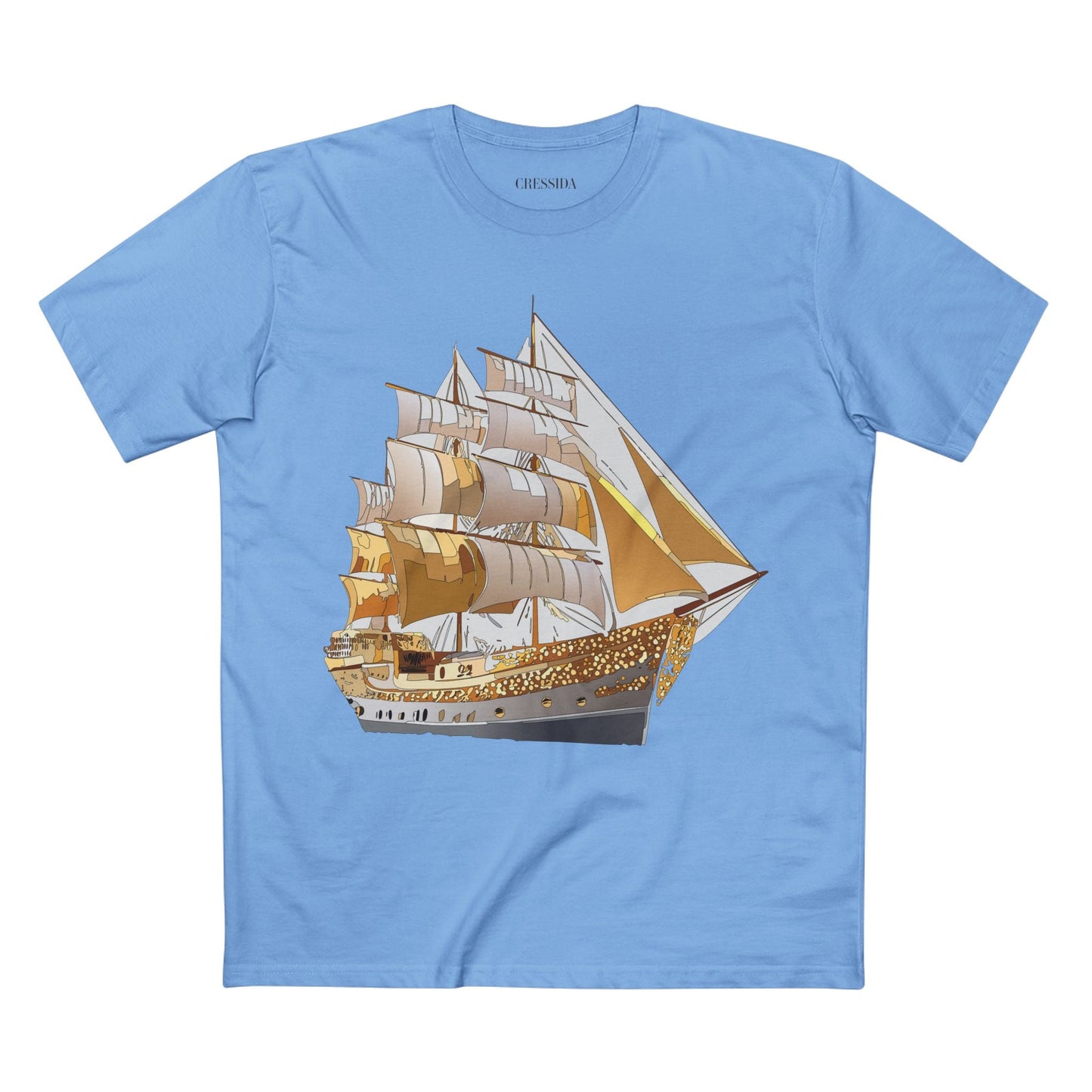 Ship Graphic Unisex 100 Cotton T-Shirt with Gold Frigate Art Design 21