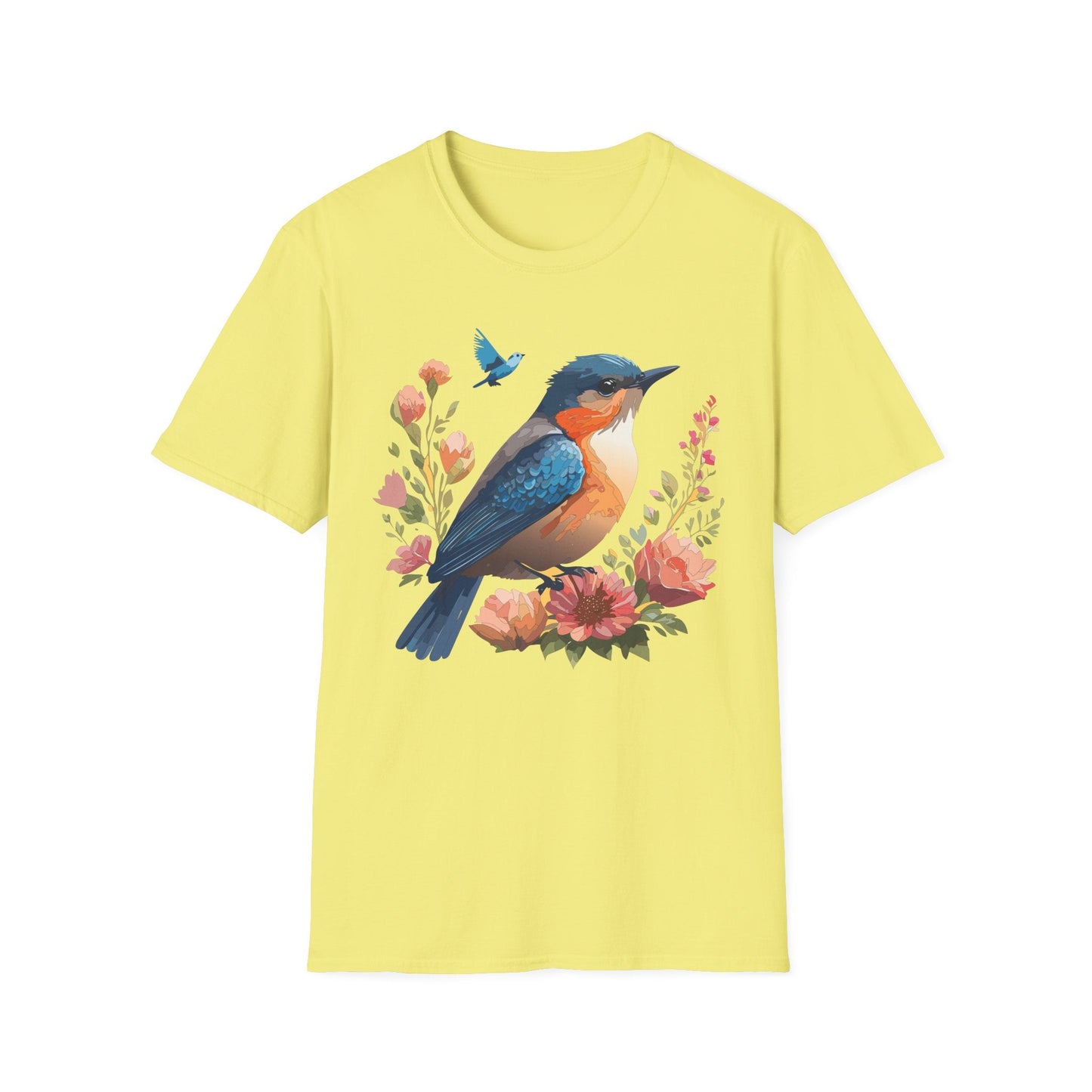 Unisex Floral Bird T Shirt Softstyle 64000 Gildan Ring Spun Cotton Tee Relaxed Fit