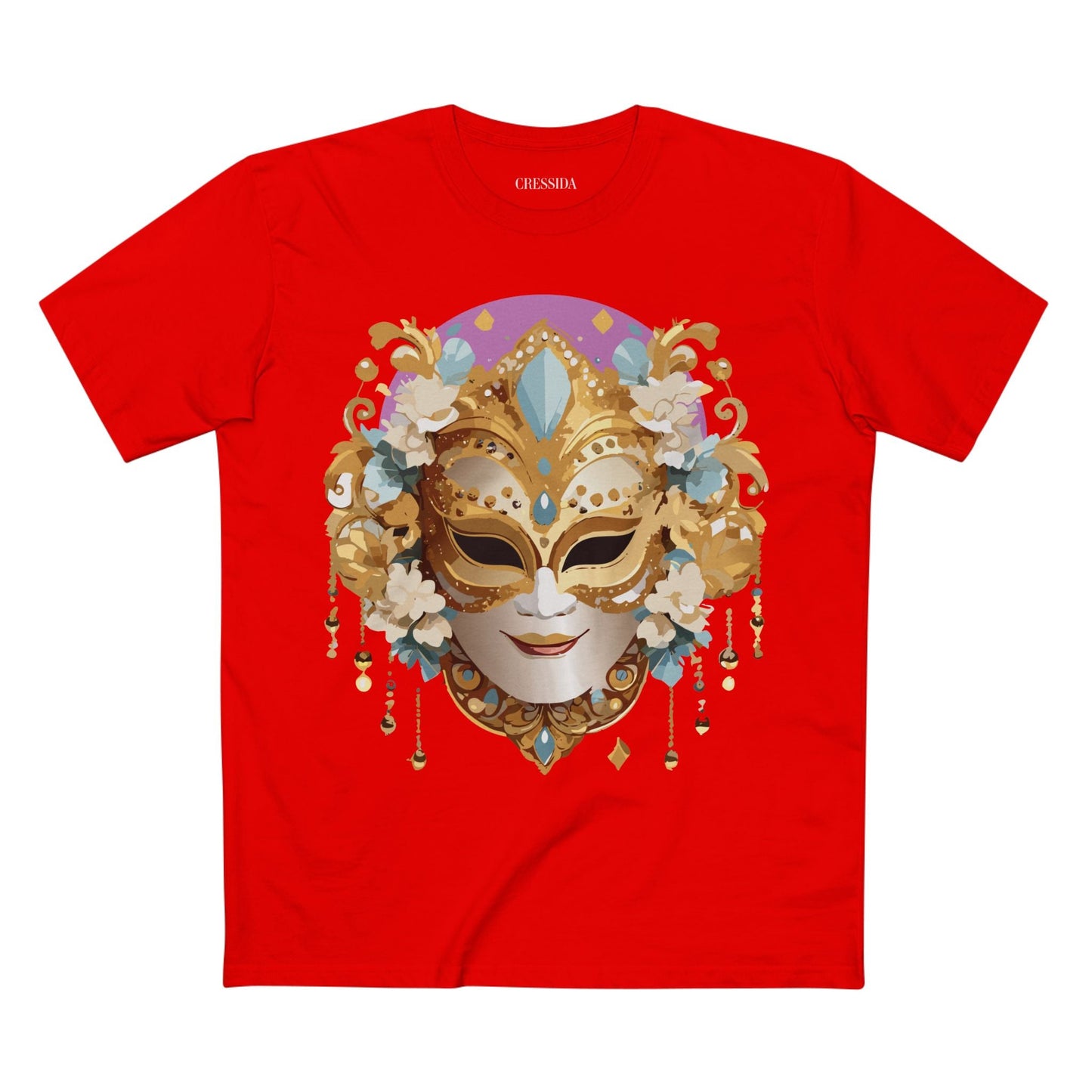 Carnival Mask Graphic T-Shirt Unisex 100 Cotton With Antique Gold Art Design Tee 4