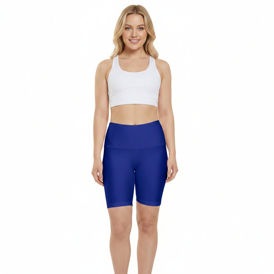 True Cobalt Women's Workout Shorts — Solid High-Waist Biker Shorts for Exercise & Everyday Wear