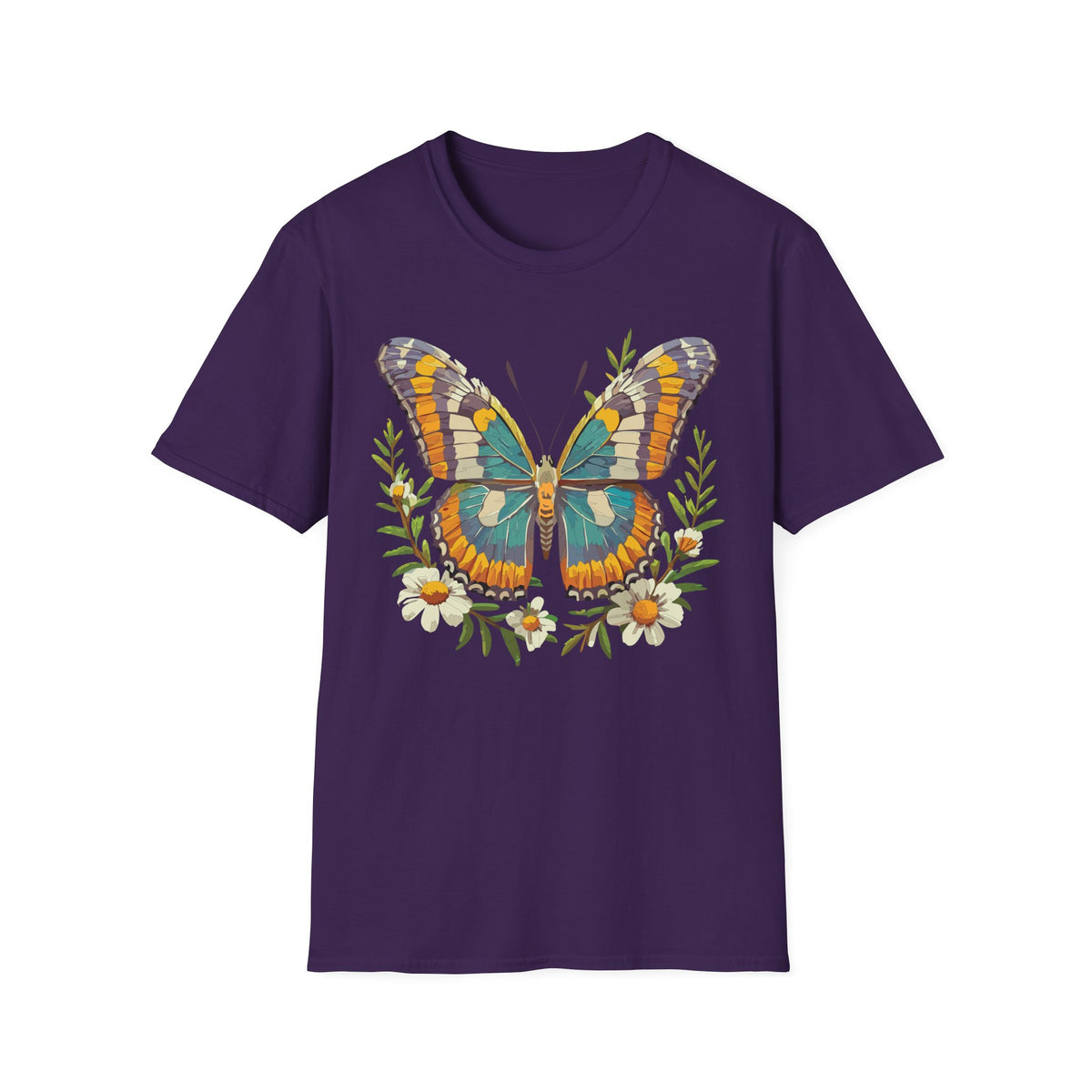 Teal Orange Butterfly T-Shirt | Floral Butterfly Illustration Graphic Tee Unisex 100 Cotton Gildan T-Shirt