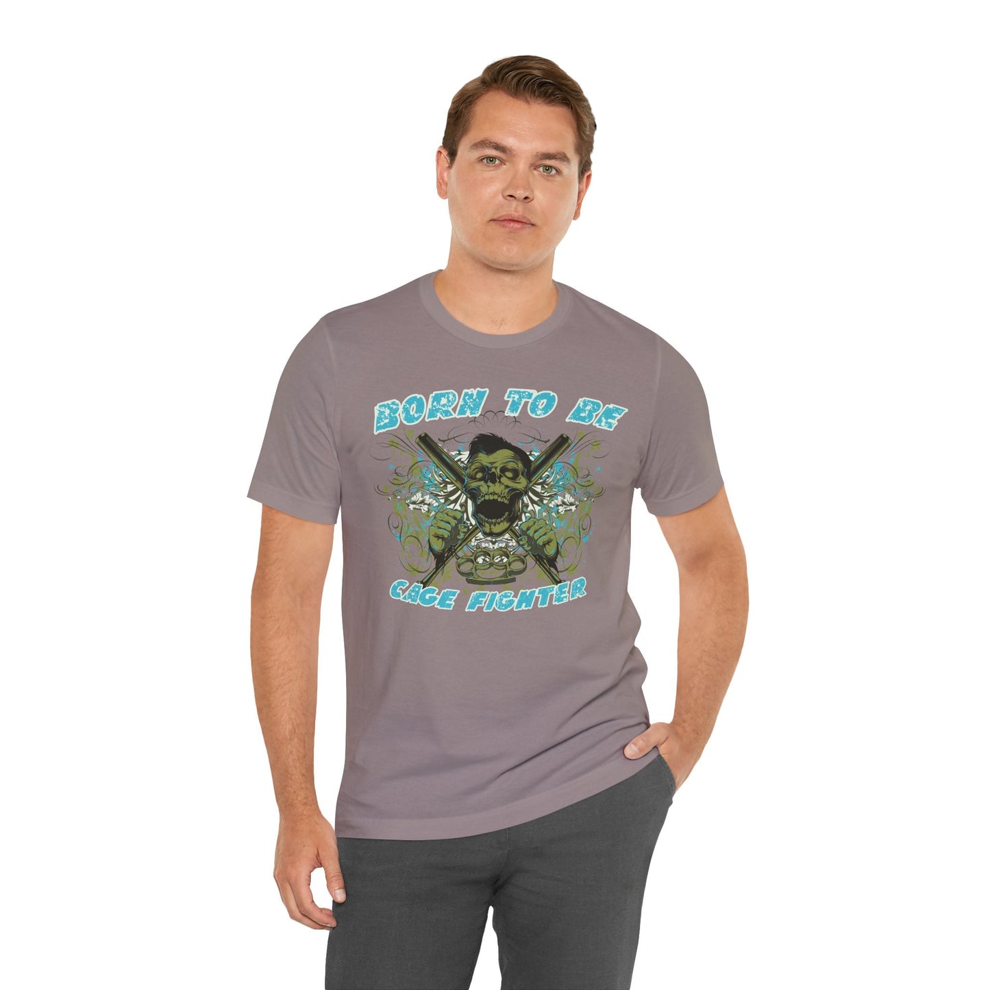 Born To Be Cage Fighter Tee Skull Crossed Knives Graphic T-Shirt