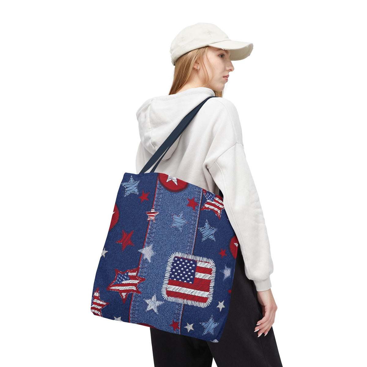 4th of July Graphic Denim Fabric Imitation Print Unisex Canvas Bag Poly Spun 3 Sizes Tote Bag 200-13