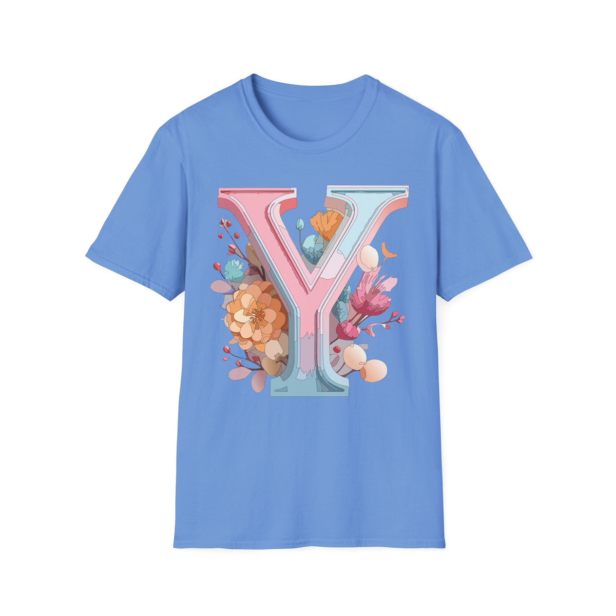 Floral Letter V T-Shirt | Pastel Monogram V Tee