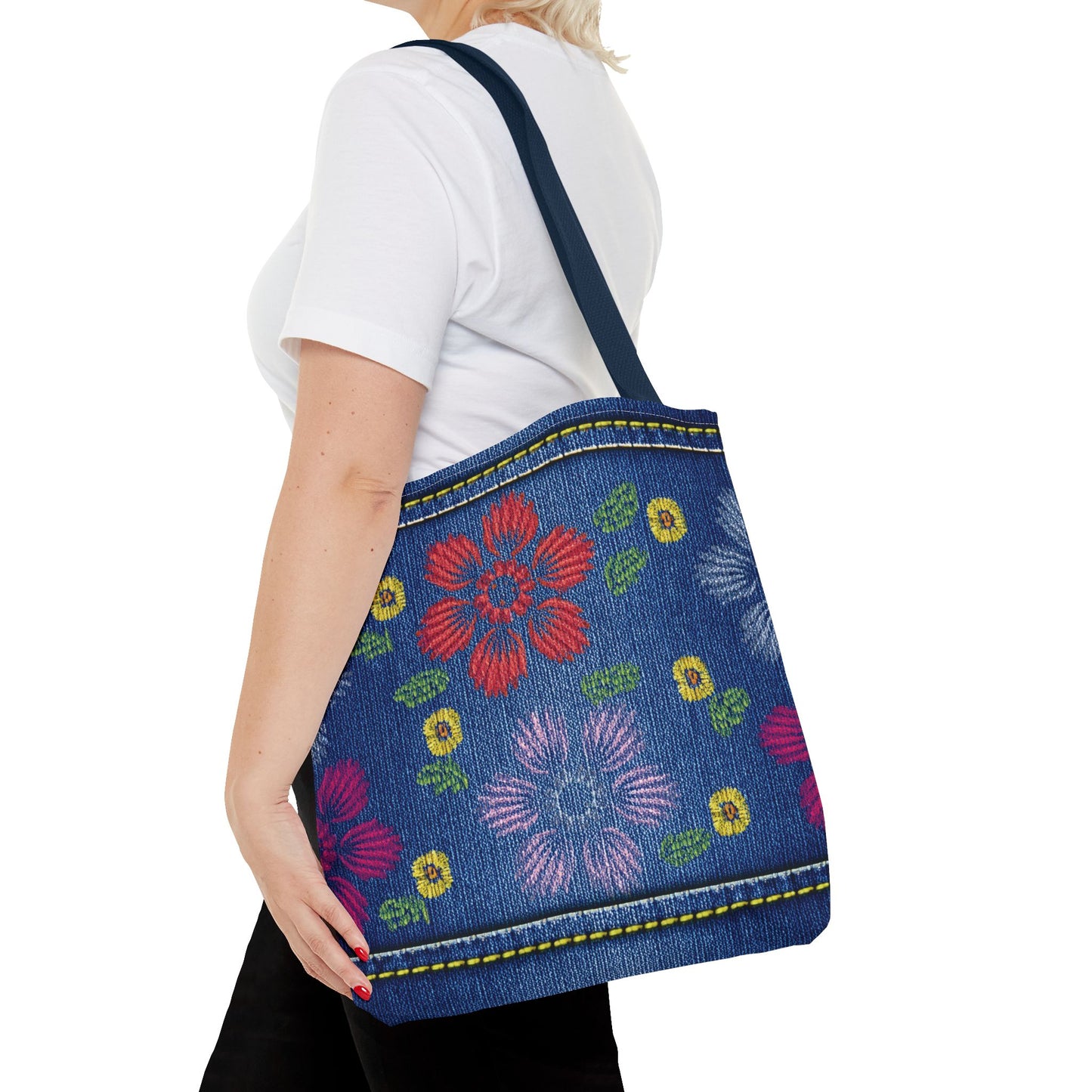 Denim Fabric Imitation Print Unisex Canvas Bag Poly Spun 3 Sizes Tote Bag 131