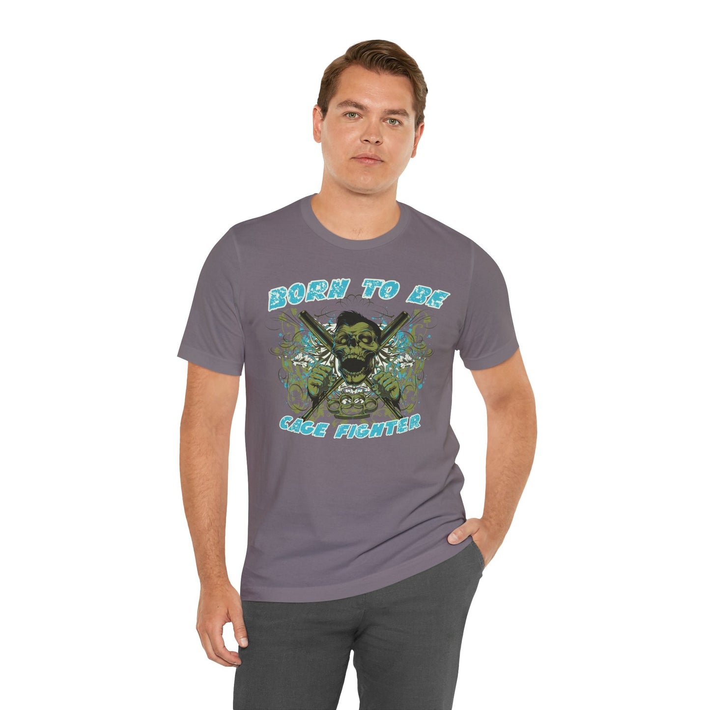 Born To Be Cage Fighter Tee Skull Crossed Knives Graphic T-Shirt
