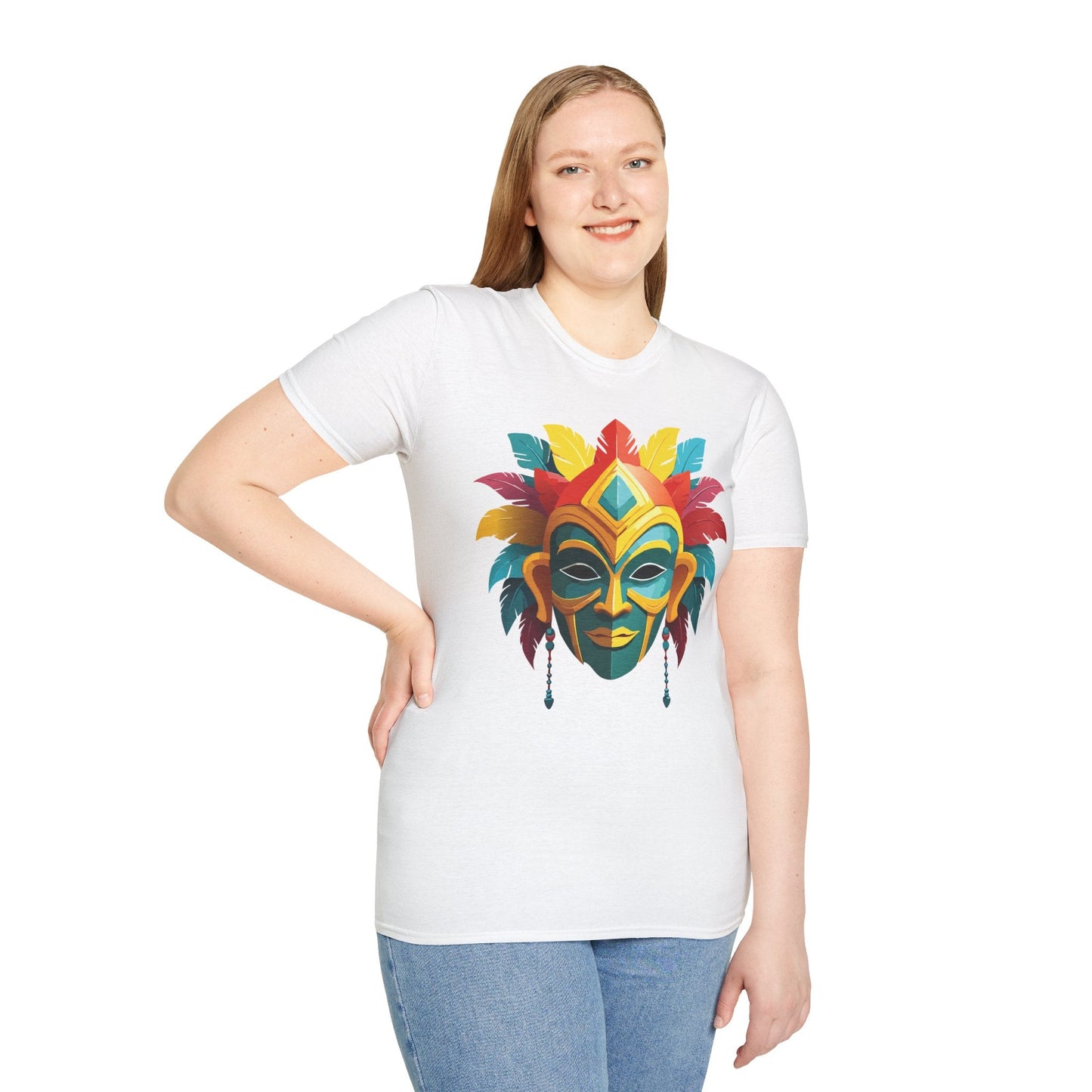 Unisex Mask Tee Shirt Gildan Softstyle 64000 Cotton Masquerade Design For Everyday Wear