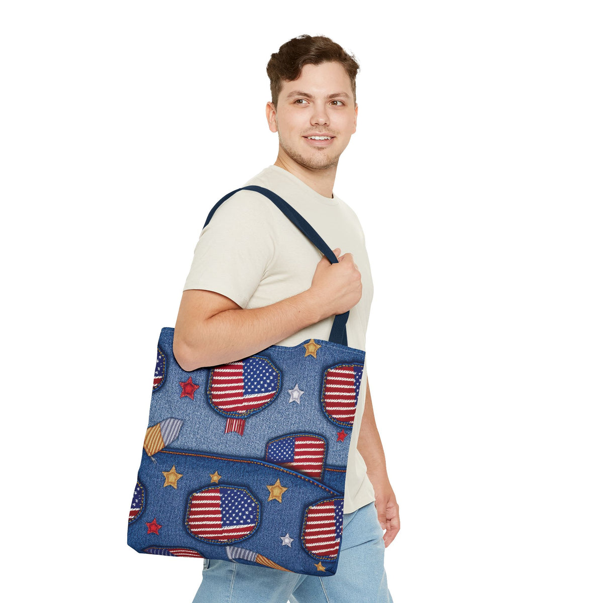 4th of July Graphic Denim Fabric Imitation Print Unisex Canvas Bag Poly Spun 3 Sizes Tote Bag 200-12