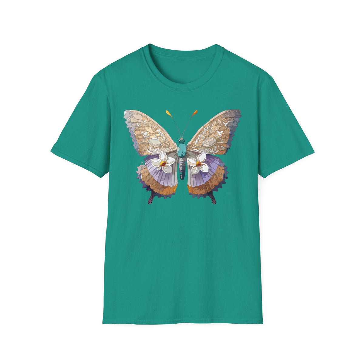 Butterfly Floral Tee — Delicate Botanical Butterfly Graphic Design Unisex 100 Cotton Gildan T-Shirt