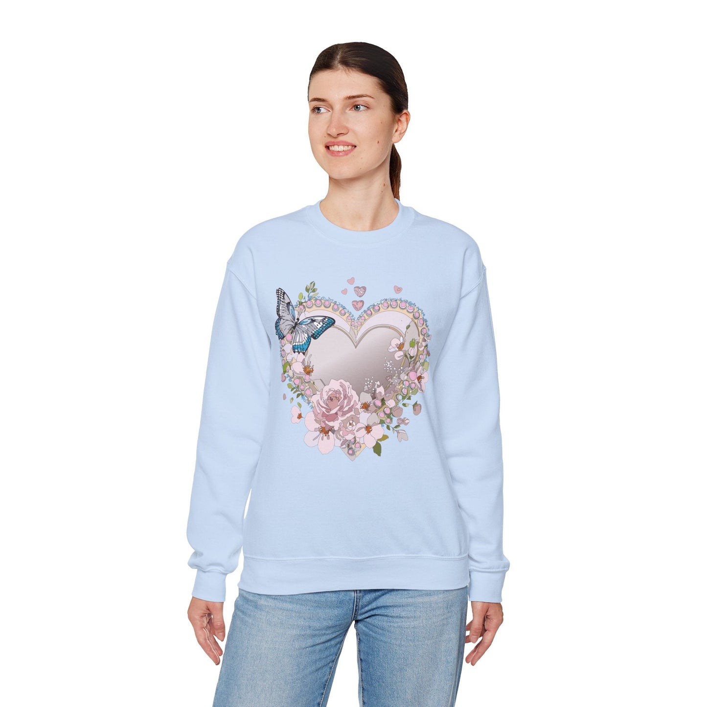 Unisex Floral Heart Sweatshirt For Valentines Day With Floral Love Print Crewneck Heavy Blend