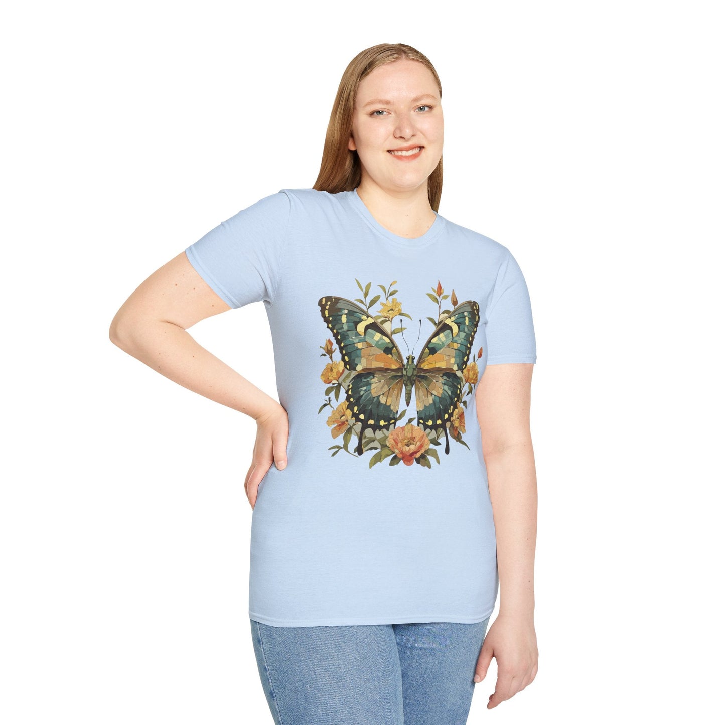 Butterfly Print T Shirt Unisex Monarch Shirt Gildan Softstyle 64000 Ring Spun Cotton