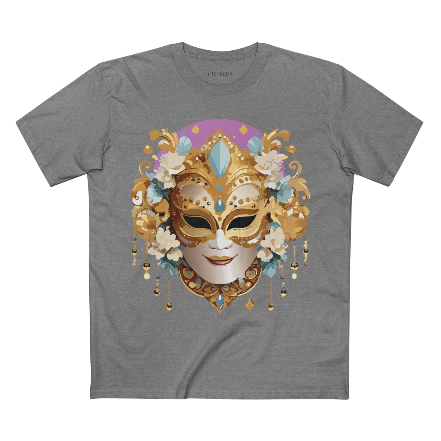Carnival Mask Graphic T-Shirt Unisex 100 Cotton With Antique Gold Art Design Tee 4