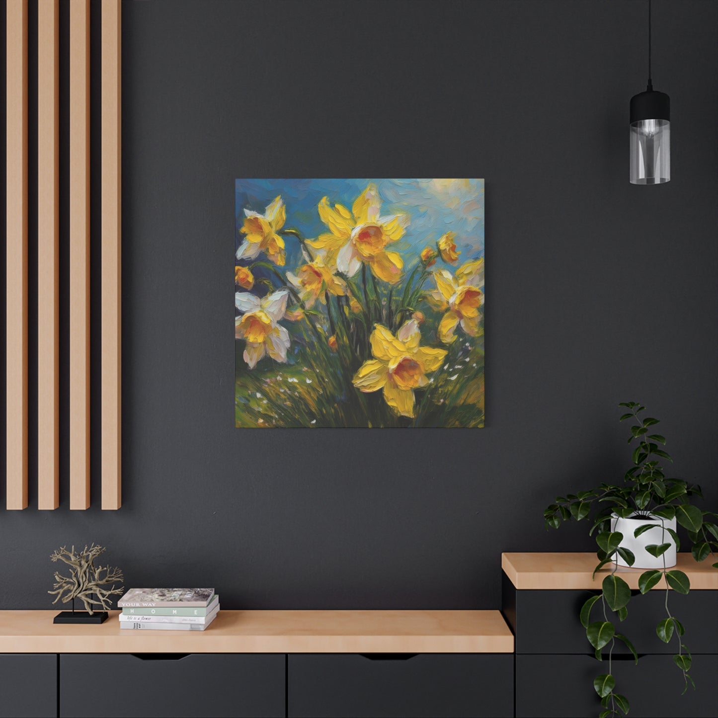 Narcissus Print Canvas, Floral Oil Paint Print 20x20, 24x24, 30x30, 32x32, 36x36 Art Design Pine-Wood Inner Frame MC-174