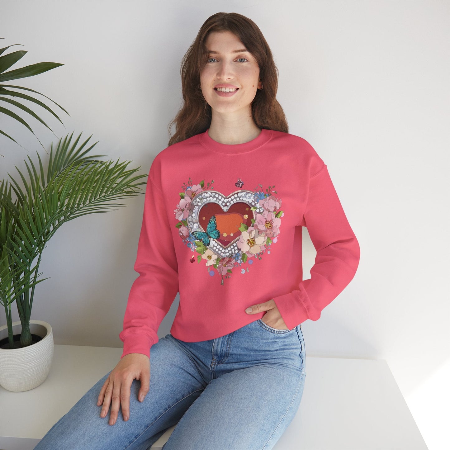 Floral Heart Sweatshirt Unisex Valentines Day Edition Gildan 18000 Heavy Blend Crewneck