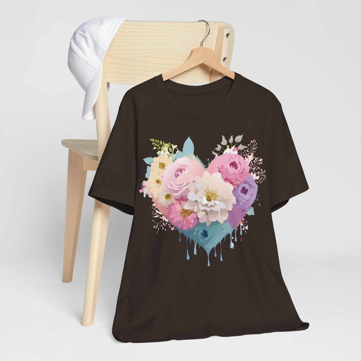 Valentine's Day Graphic Unisex Cotton Bella+Canvas Tee with Floral Art Design d112