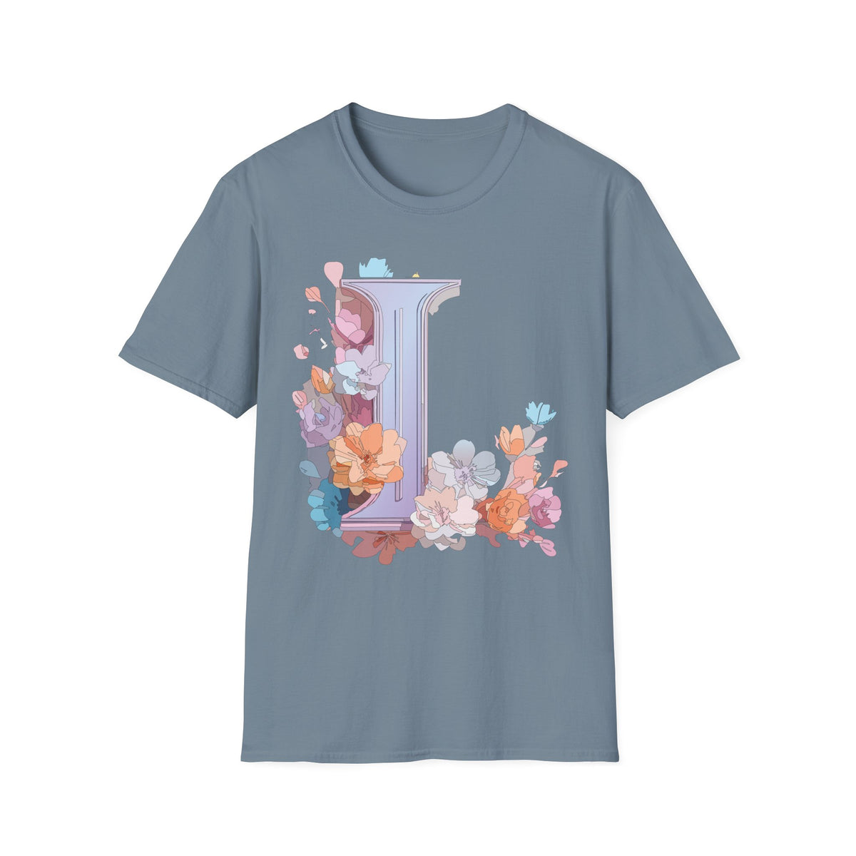 Floral Letter L Monogram T-Shirt | Pastel Botanical Initial Tee