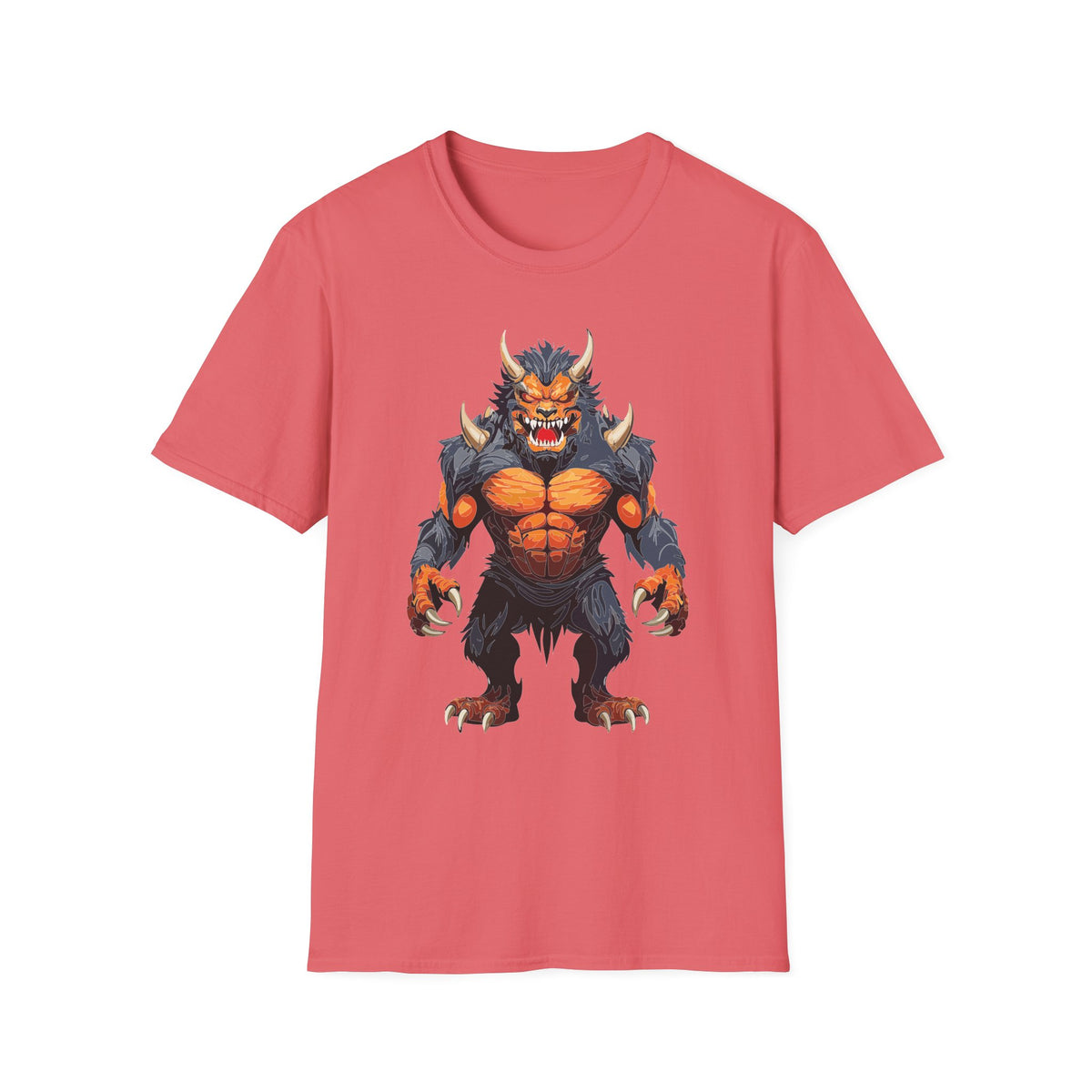 Werewolf Monster T-Shirt — Fierce Fiery Beast Cartoon Graphic Tee Unisex 100 Cotton Gildan T-Shirt