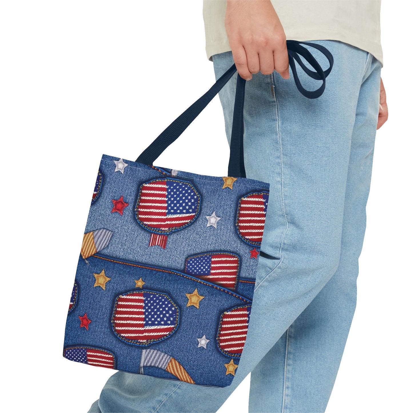 4th of July Graphic Denim Fabric Imitation Print Unisex Canvas Bag Poly Spun 3 Sizes Tote Bag 200-12