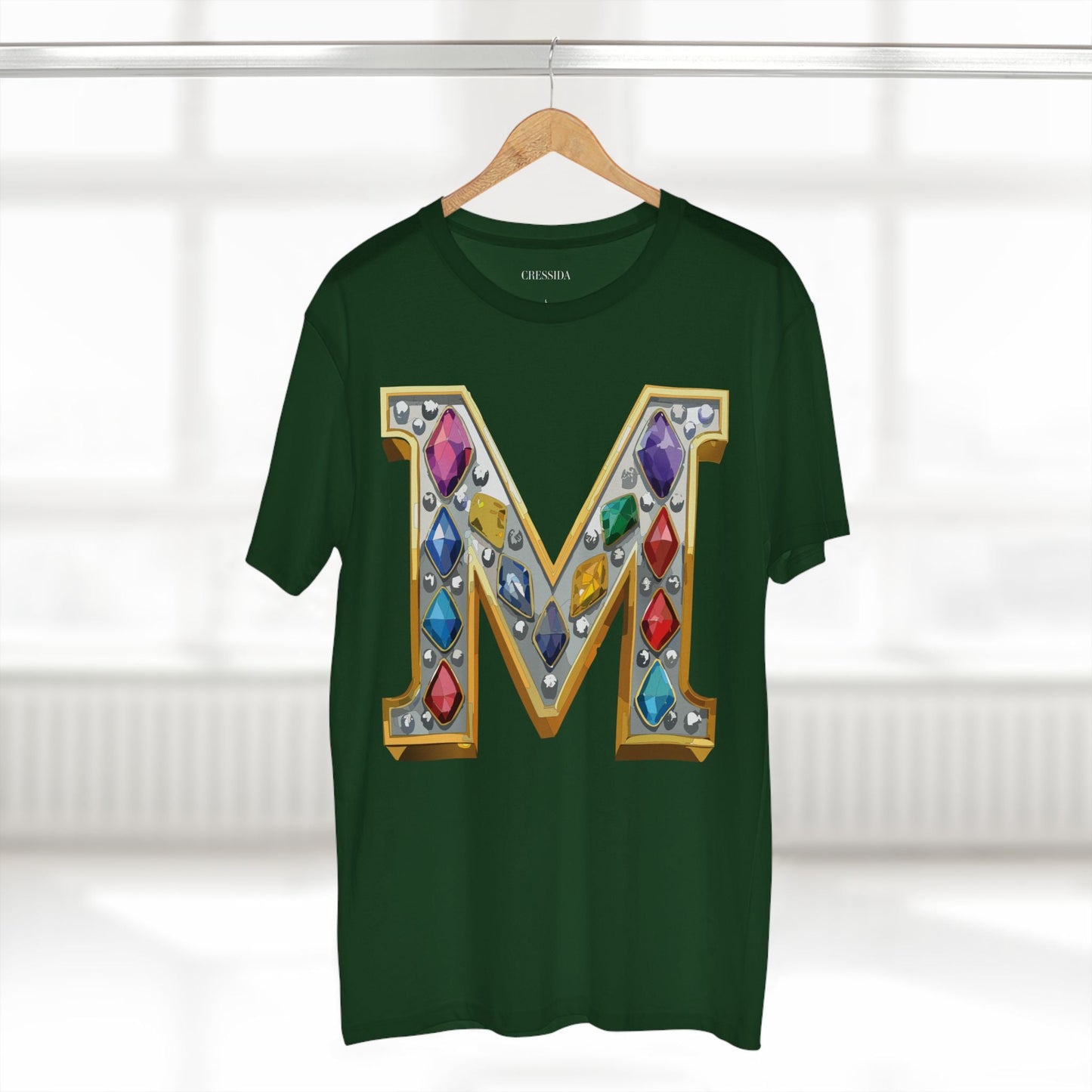 Letter M Graphic Design Tee Unisex 100 Cotton With Antique Gold Letters Artwork T-Shirt