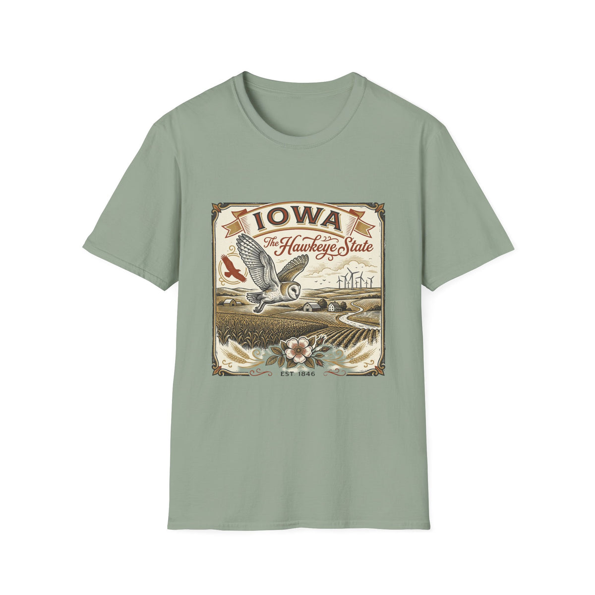 Iowa Hawkeye State Vintage Travel Tourist Graphic Design Unisex 100 Cotton Gildan T-Shirt