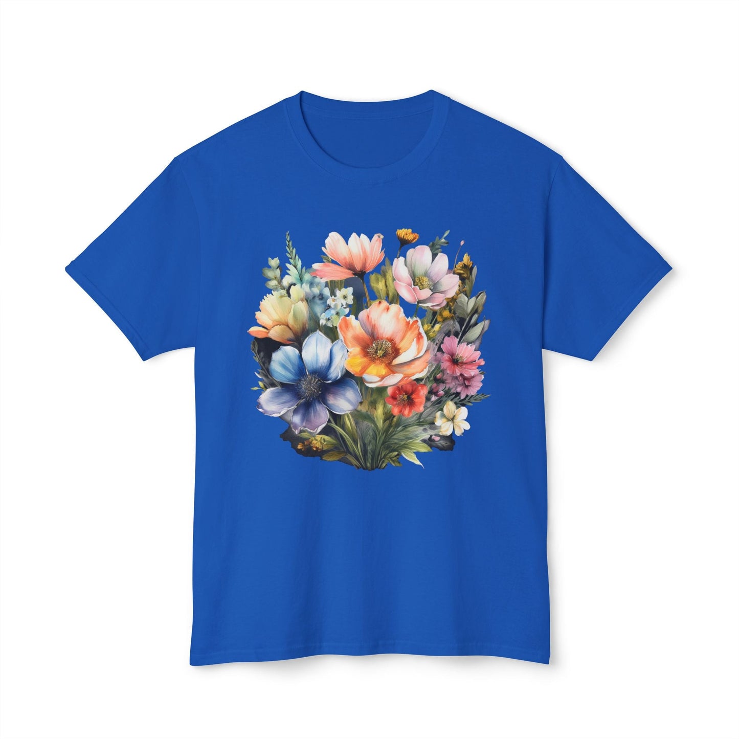 Unisex Floral Art T Shirt With Vintage Flowers Print On 100 Percent Cotton Tee For Everyday Wear