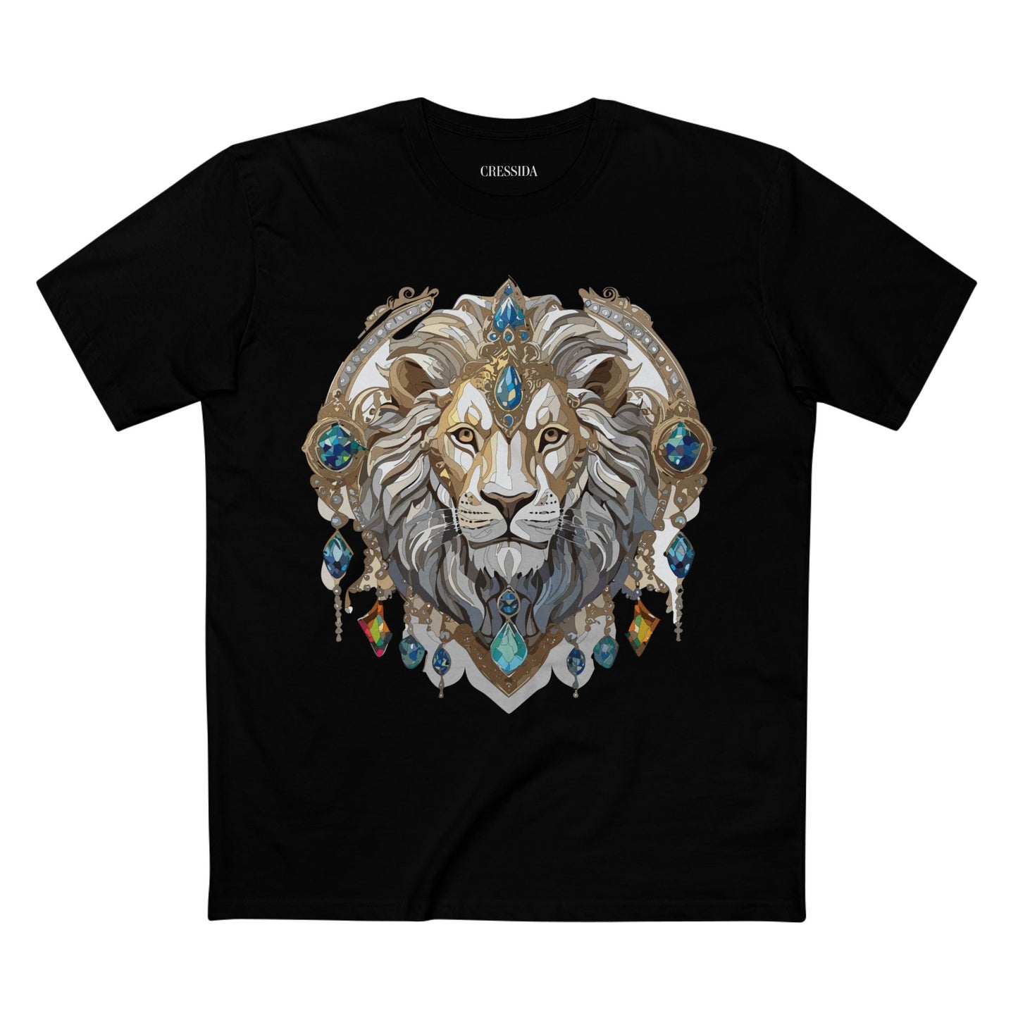 Lion Graphic Unisex 100 Cotton Tee With Unique Animal Golden Medallion Art Design 58