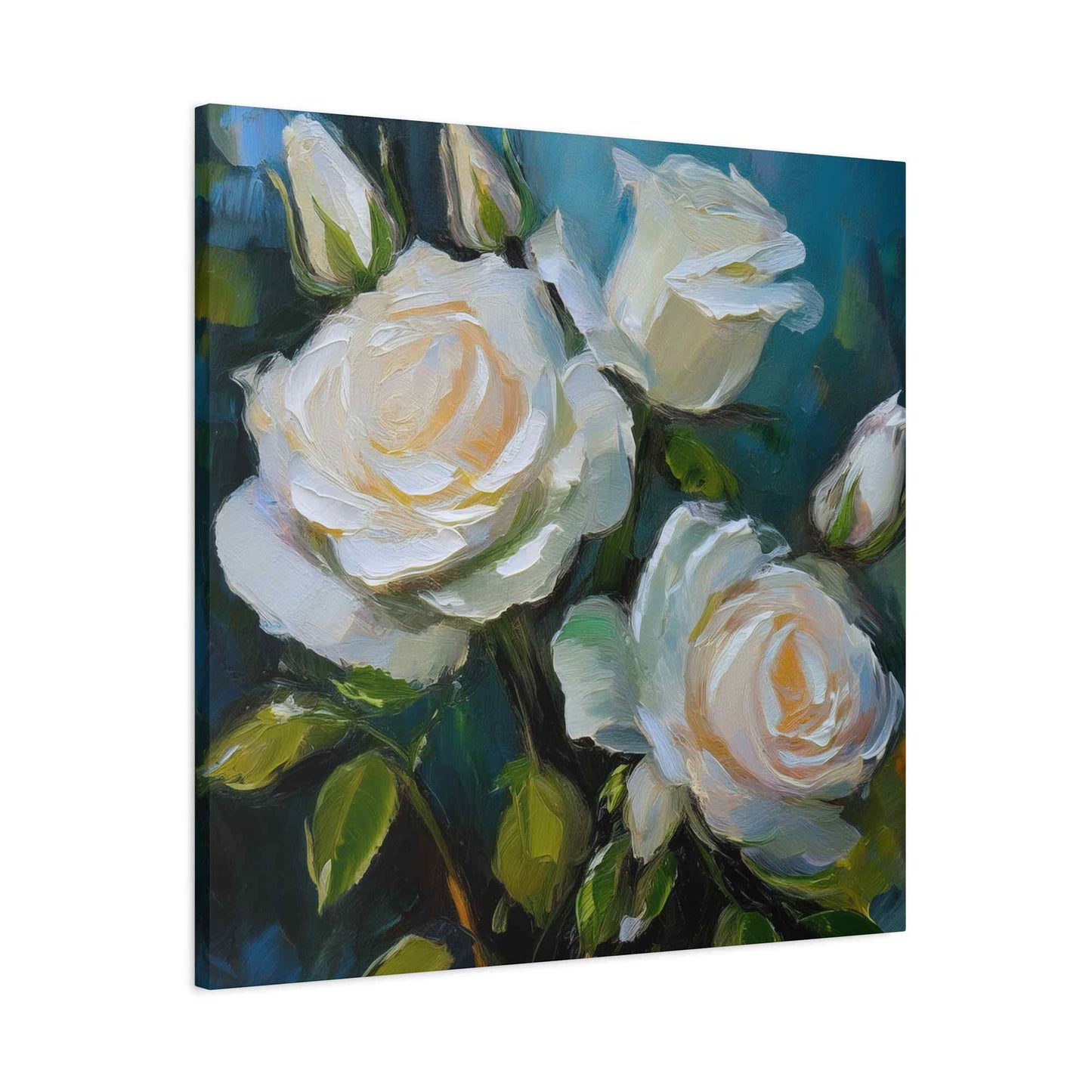 White Roses Print Canvas, Roses Oil Paint Print 20x20, 24x24, 30x30, 32x32, 36x36, Floral Art Design Print Non-Frame MC-20