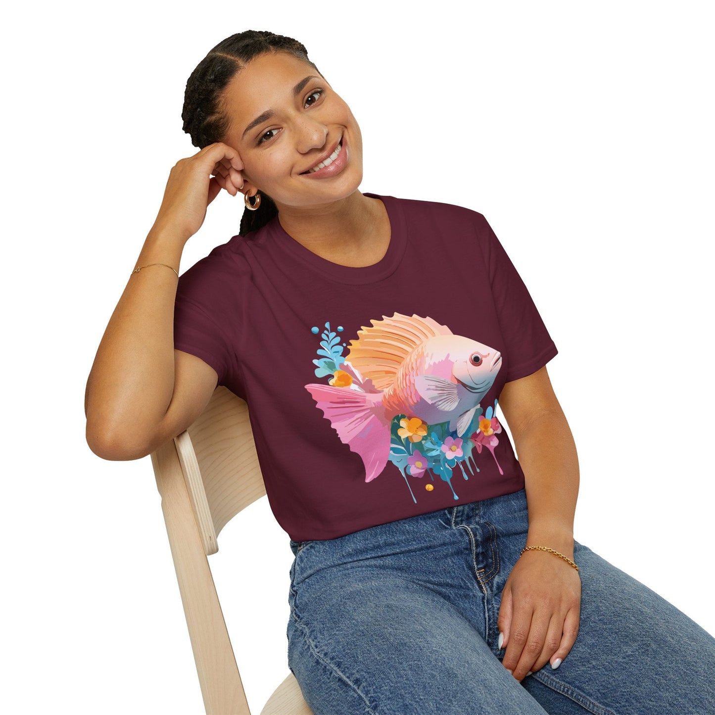 Fish Art Design Graphic Tee Shirt Unisex Softstyle Cotton Short Sleeve Comfort Fit Everyday Wear