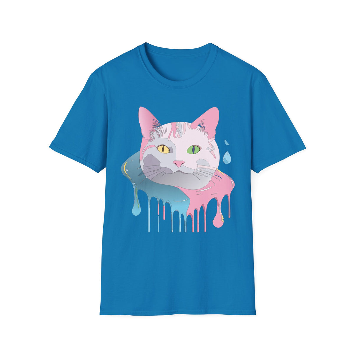 Colorful Drip Cat Artwork T-Shirt | Heterochromatic Eyes, Painterly Design
