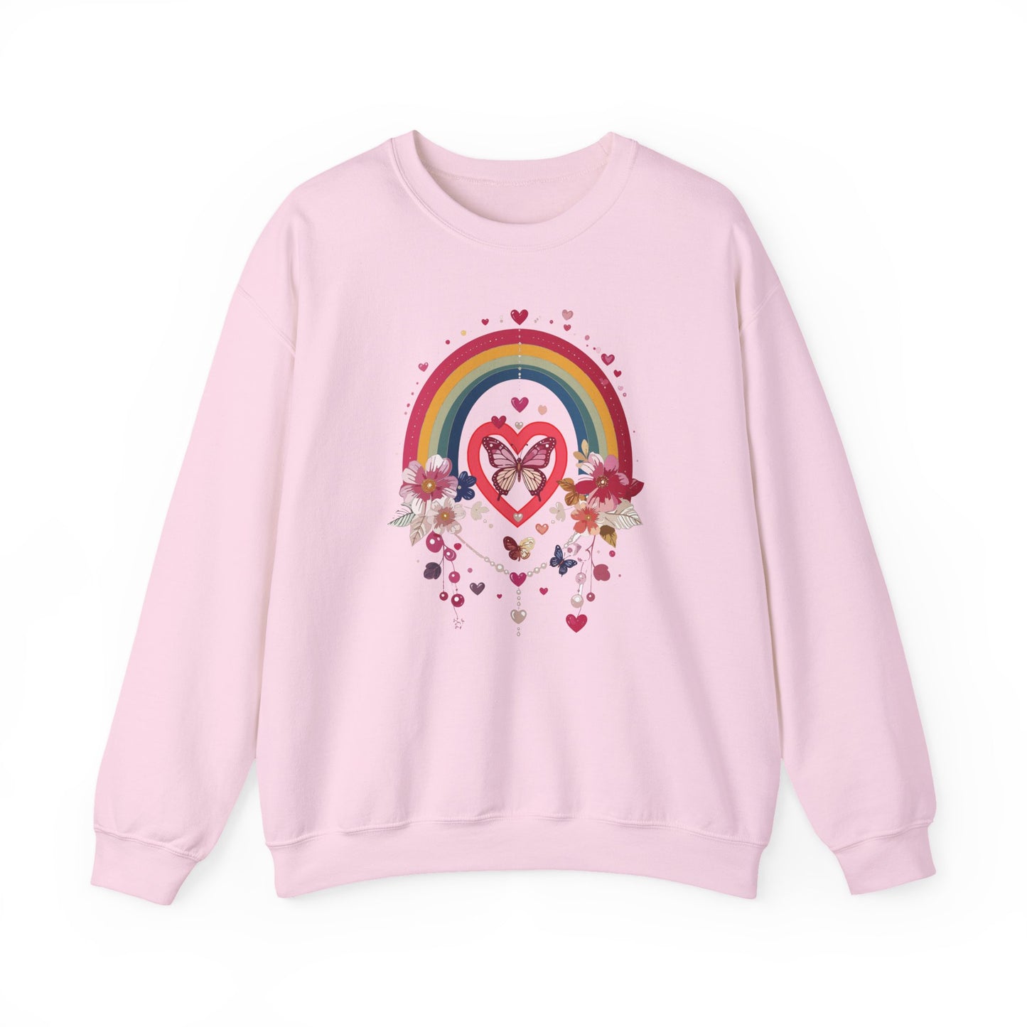 Rainbow Heart Sweatshirt, Floral Heart Sweatshirt, Floral Love Sweatshirt, Valentine's Day Sweatshirt, Rainbow Heart Floral Sweatshirt 113