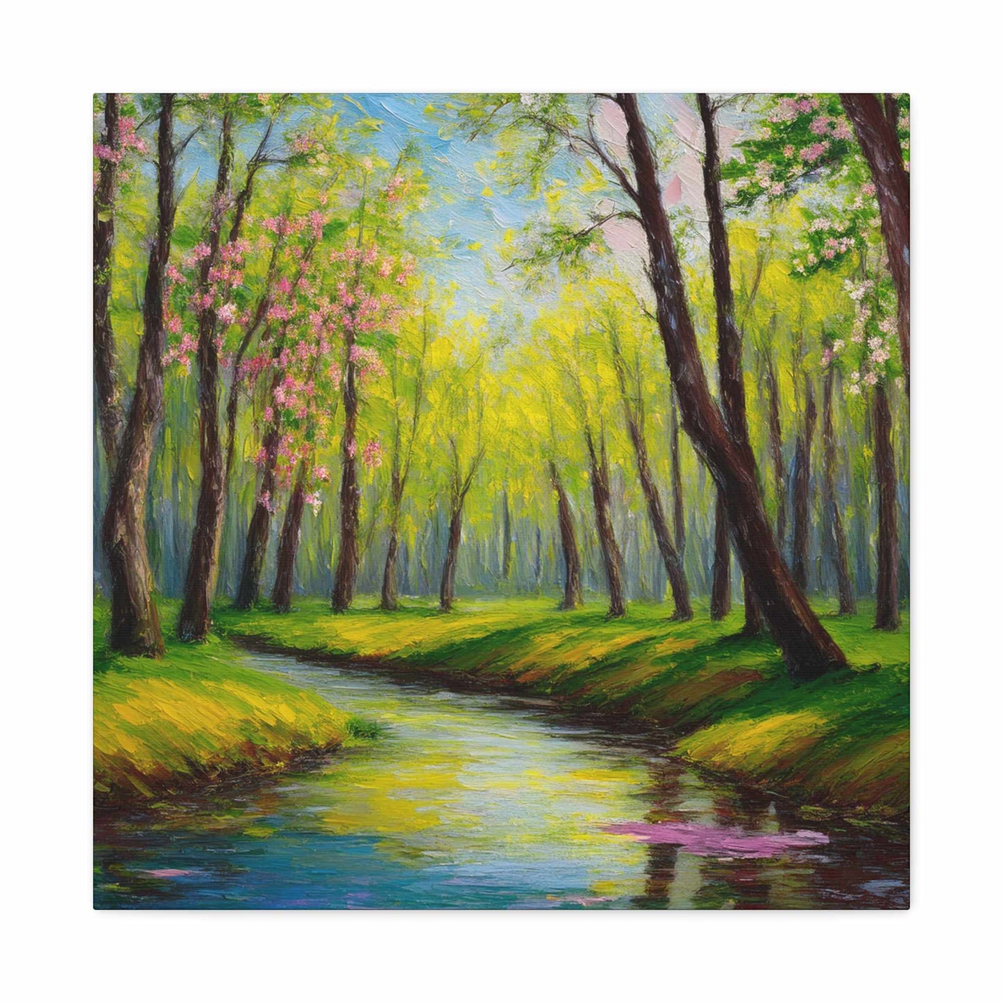 Spring Forest Print Canvas, Oil Paint Print 20x20, 24x24, 30x30, 32x32, 36x36 Art Design Print Pine-Wood Inner Frame MC-98