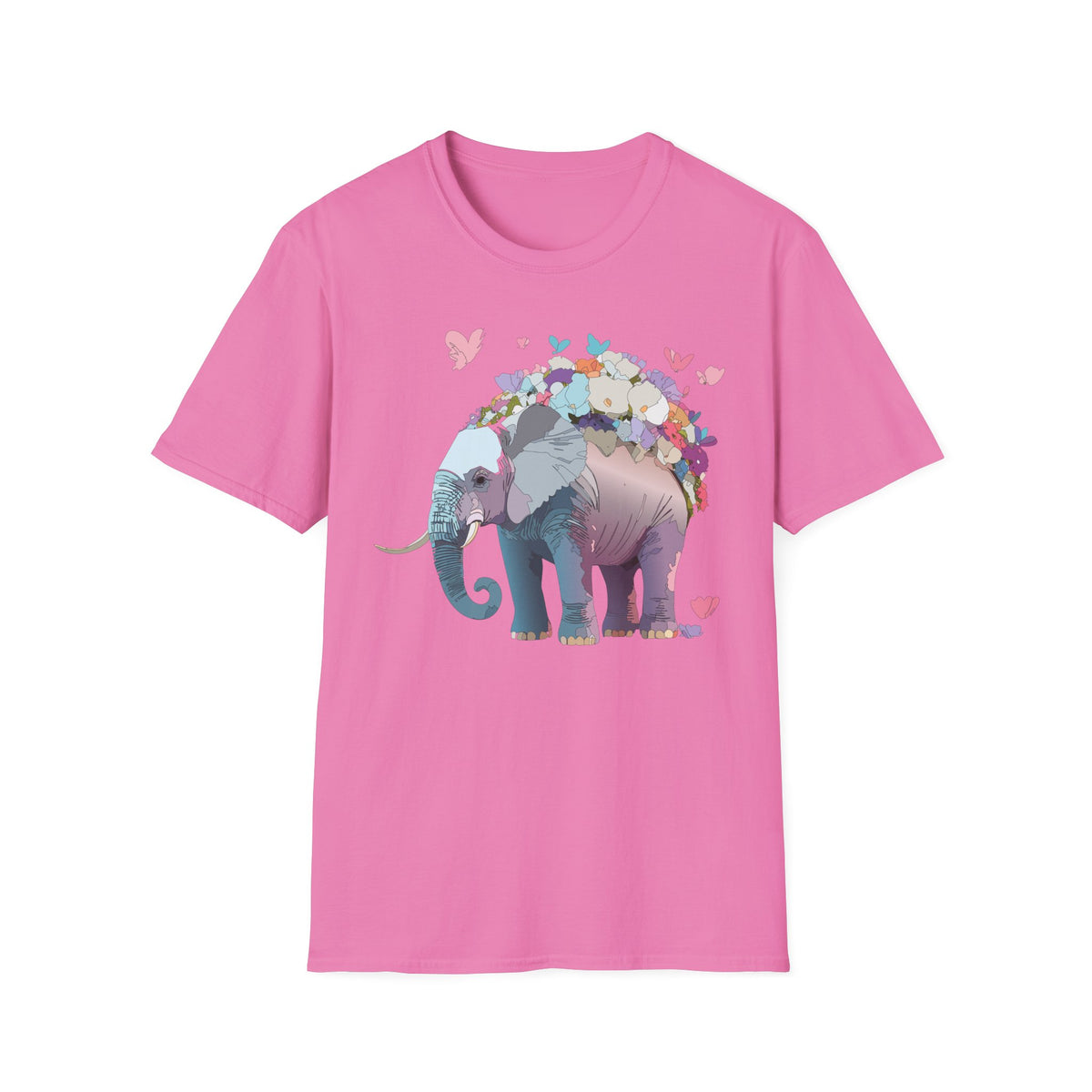 Floral Elephant Illustration T-Shirt | Butterfly Heart Garden Tee