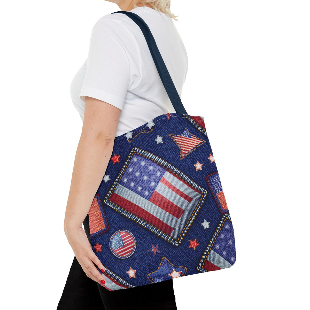 4th of July Graphic Denim Fabric Imitation Print Unisex Canvas Bag Poly Spun 3 Sizes Tote Bag 200-6