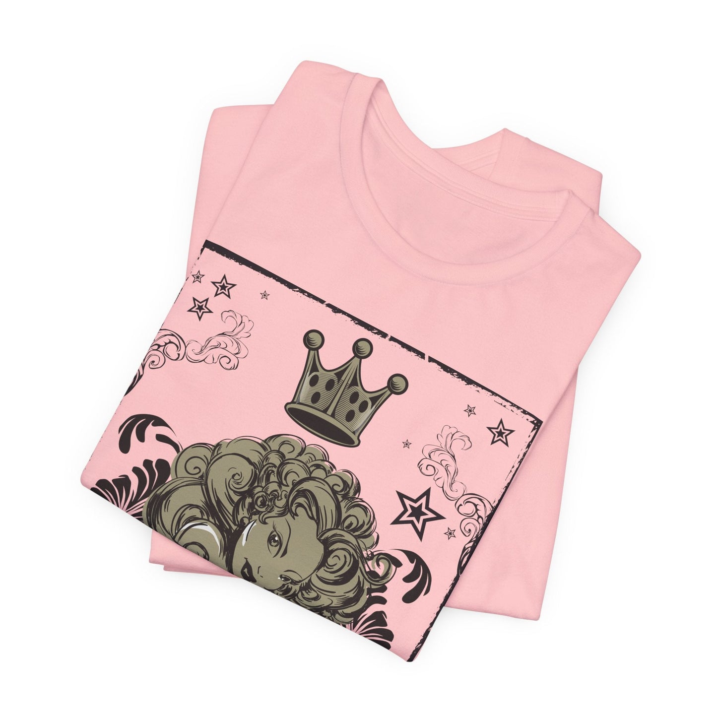 Crown Face Portrait Graphic Tee Vintage Floral Illustration Rock Band T-Shirt