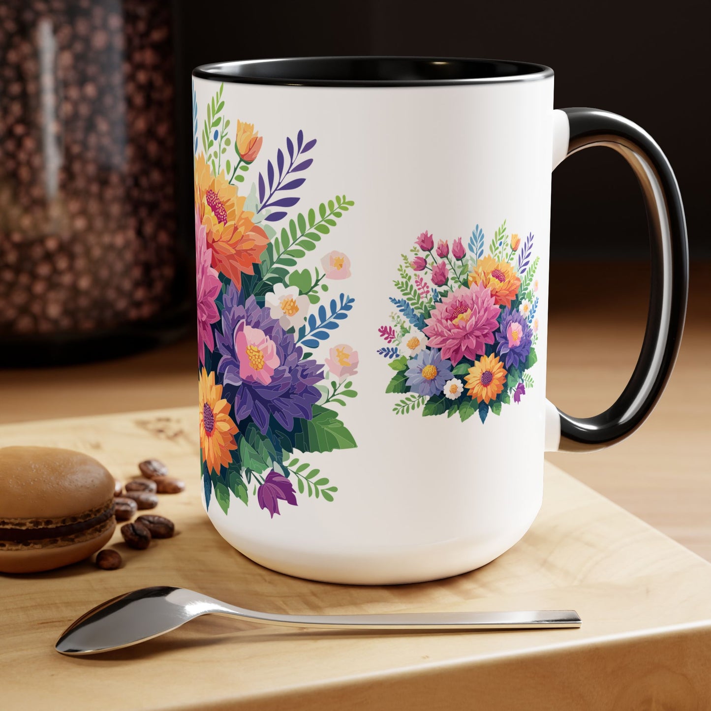 Two-Tone Coffee Mugs with flowers