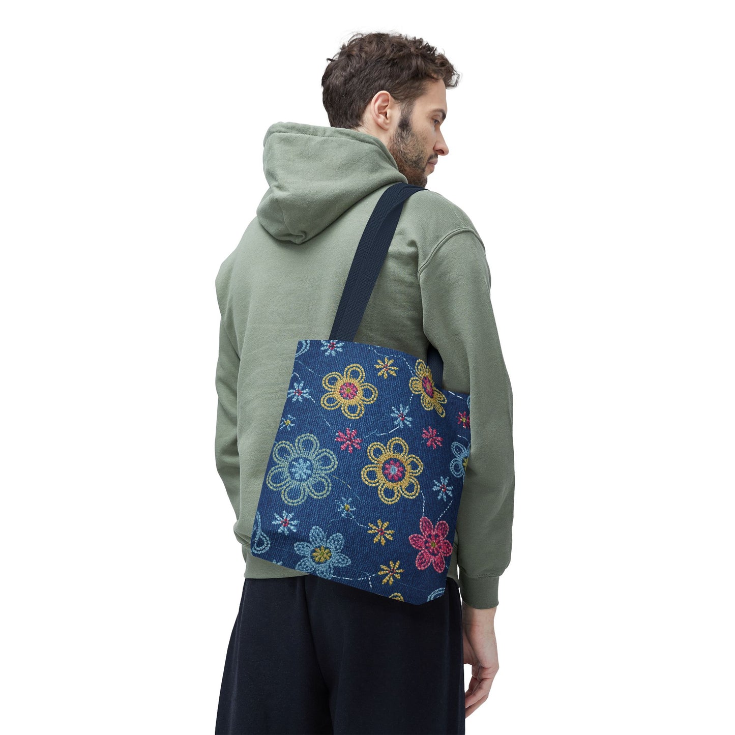 Denim Fabric Imitation Print Unisex Canvas Bag Poly Spun 3 Sizes Tote Bag 156
