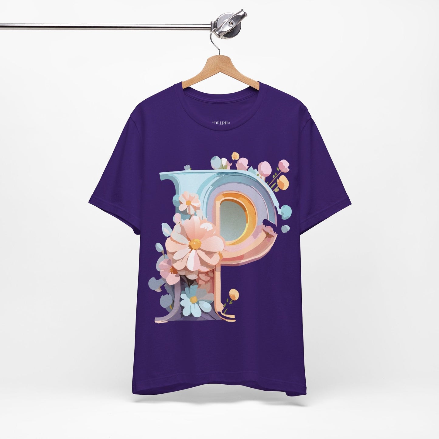 Letter P Shirt Graphic Tee Unisex Short Sleeve Vintage Inspired Art From Adelpha