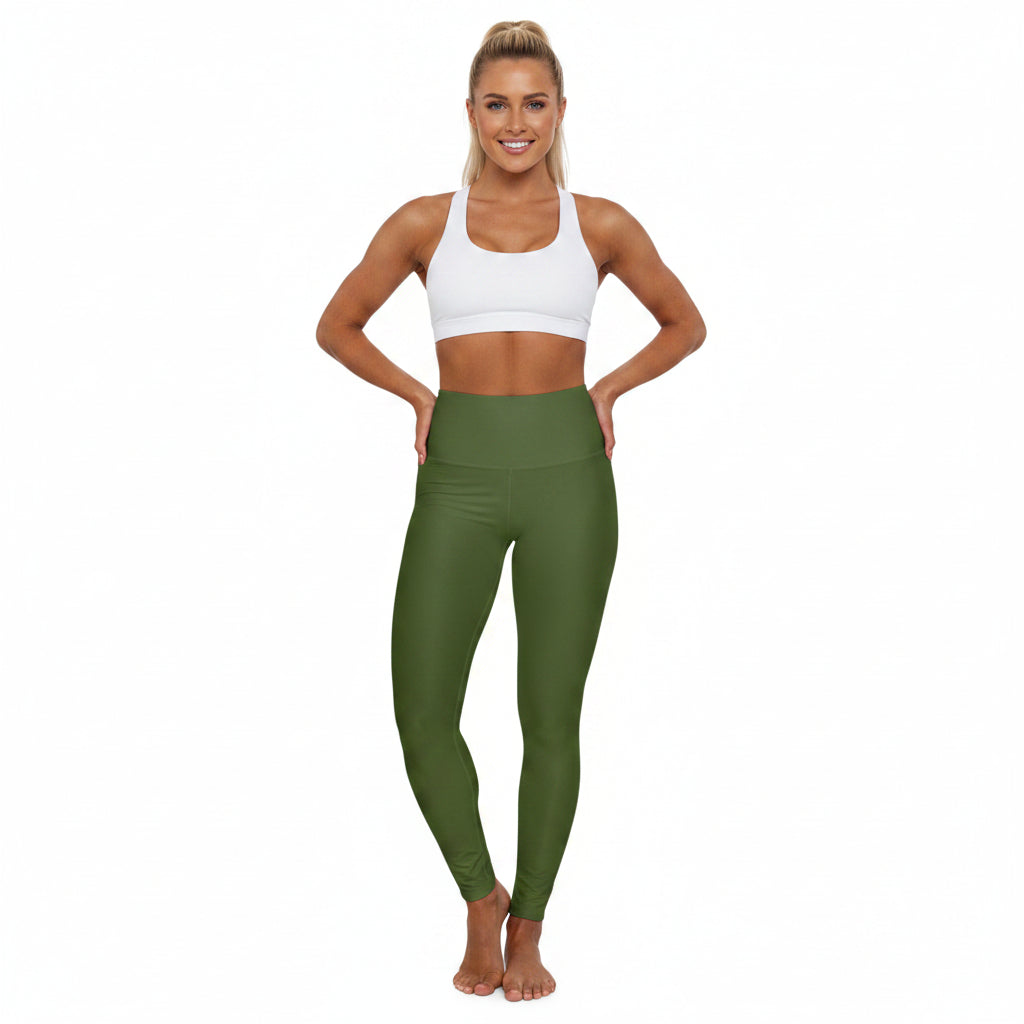 Olive Leaf Color High-Waist Yoga Leggings Women's Seamless Poly-Span Stretchy Pants XS-2XL