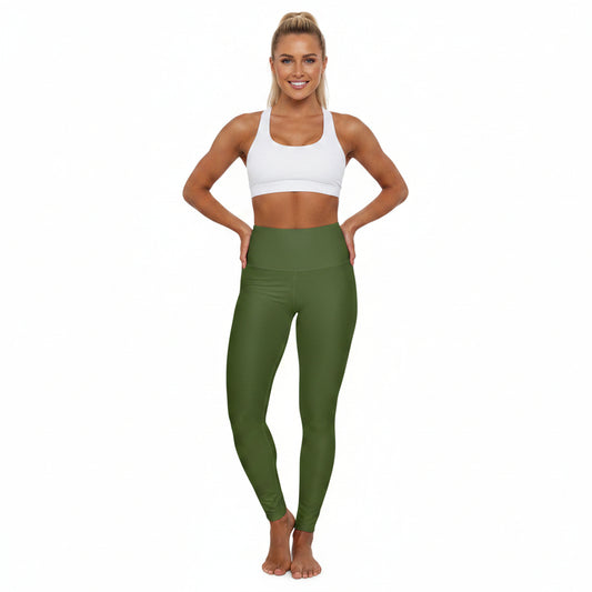 Olive Leaf Color High-Waist Yoga Leggings Women's Seamless Poly-Span Stretchy Pants XS-2XL
