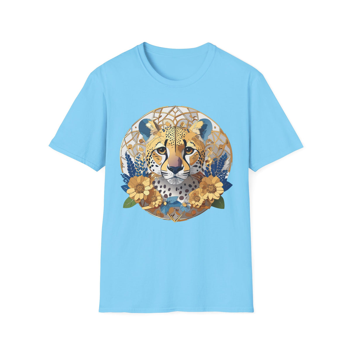 Golden Cheetah Mandala T-Shirt | Floral Boho Animal Illustration